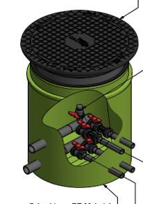 Overrijdbare (<1500kg) collectorput in HDPE voor 8 Boringen; 2x75mm + 2x8x40mm H86cm