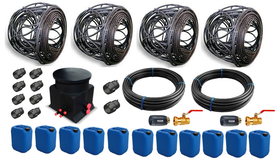 Set de Géoboucles 4x50  (21kW) avec cuve collecteur HDPE et raccords électrosoudables