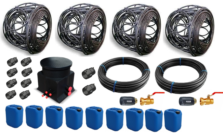 Set de Géoboucles 4x40 (17kW) avec cuve collecteur HDPE et raccords électrosoudables