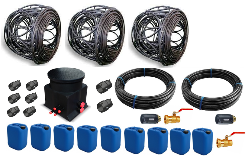 Set de Géoboucles 3x50 (16kW) avec cuve collecteur HDPE et raccords électrosoudables
