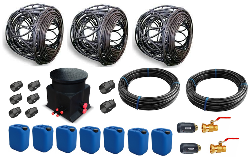 Set de Géoboucles 3x40 (13kW) avec cuve collecteur HDPE et raccords électrosoudables