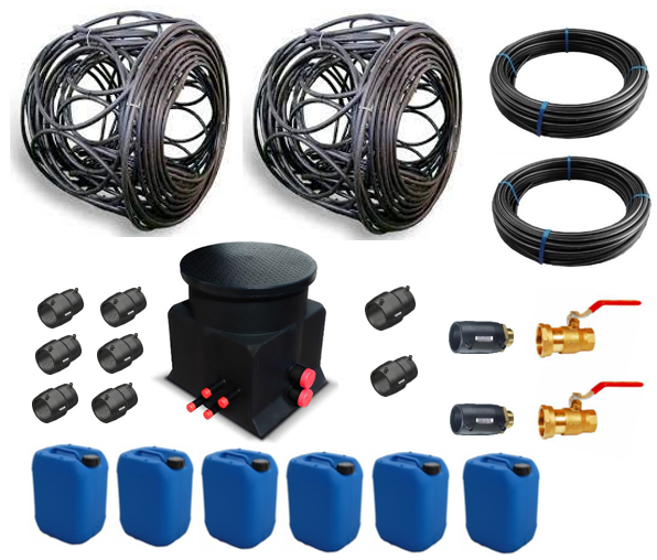 Set de Géoboucles 2x50 (11kW) avec cuve collecteur HDPE et raccords électrosoudables 