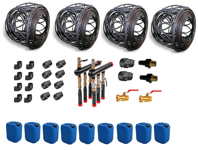 Set de Géoboucles 4x50  (20kW) avec collecteur HDPE et raccords électrosoudables