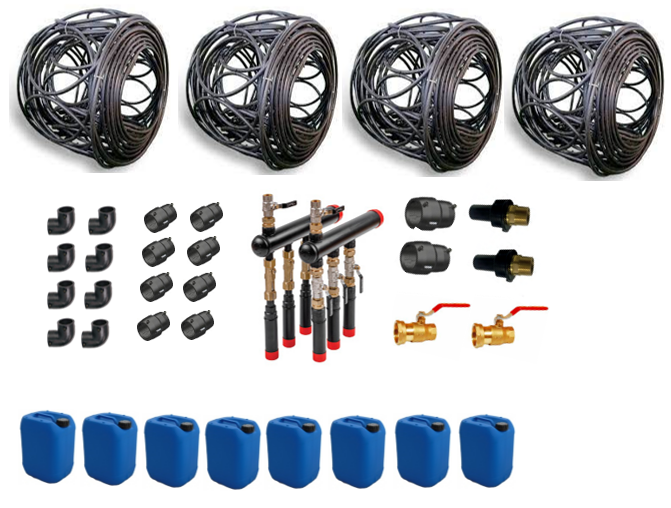 Set de Géoboucles 4x40  (16kW) avec collecteur HDPE et raccords électrosoudables