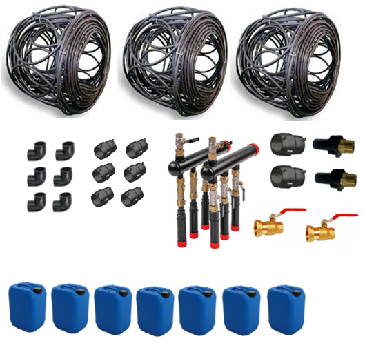 Set de Géoboucles 3x50  (15kW) avec collecteur HDPE et raccords électrosoudables