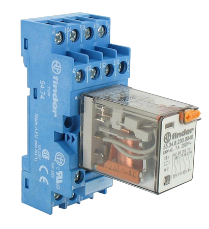 Relais 2W, 24VAC, 5A + voet din rail REL 55