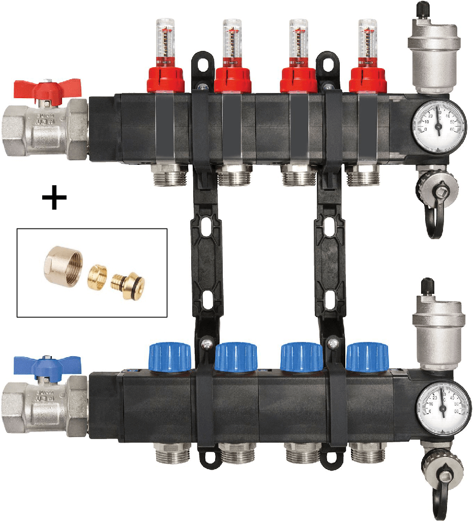 Collecteur modulaire en polyamide 03 circuits, y compris 6 eurocones 16x2 et 2 vannes d'arrêts