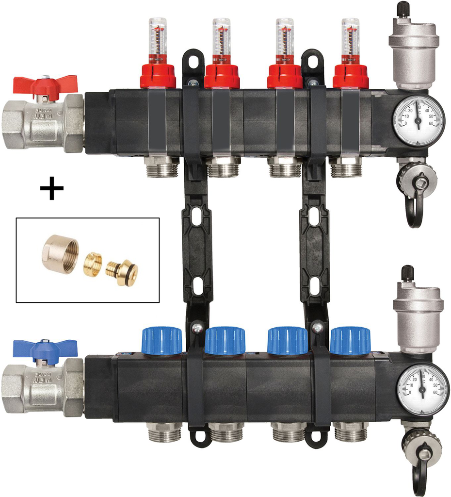 Collecteur modulaire en polyamide 04 circuits, y compris 8 eurocones 16x2 et 2 vannes d'arrêts